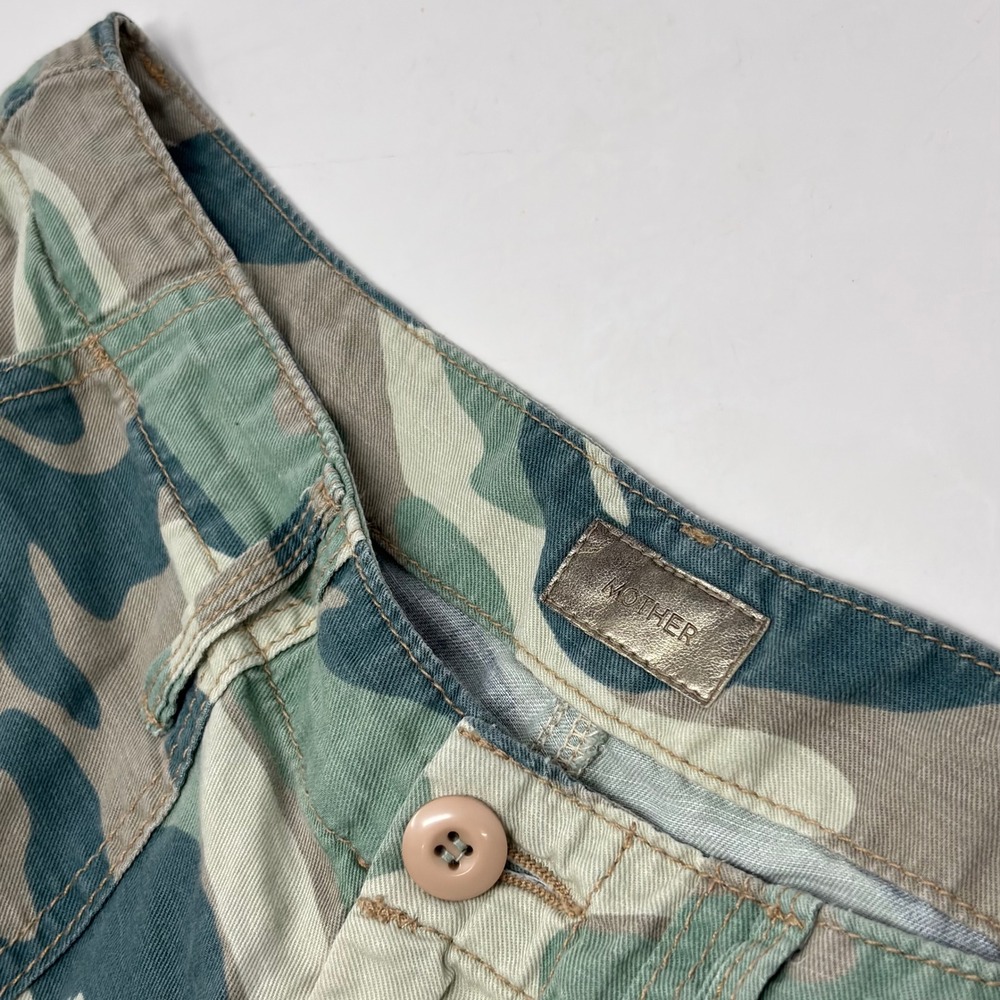 Mother The Shaker Chop Crop Pants Womens 26 Green Camo Raw Hem Stretch High Rise